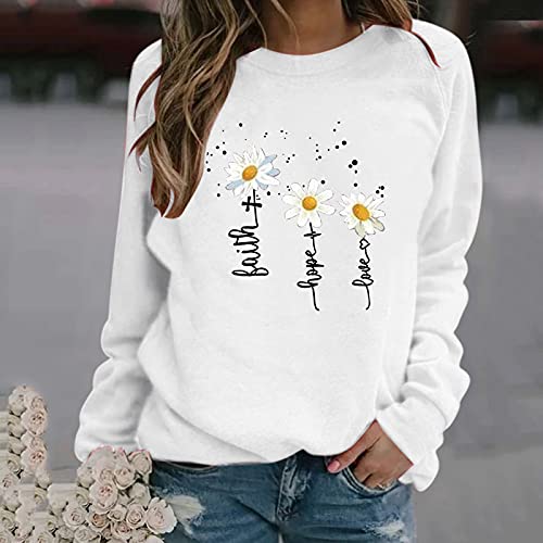 YANFANG SuéTer Casual Estampado para Mujer,Sudadera De Manga Larga con Mujer, Blusa Informal, Jersey,SuéTer Sin Capucha,OtoñO E Invierno,Color SóLido,Estampado,3-Blanco,XXL