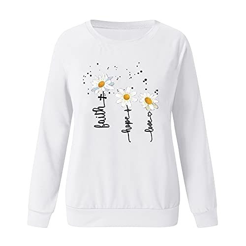 YANFANG SuéTer Casual Estampado para Mujer,Sudadera De Manga Larga con Mujer, Blusa Informal, Jersey,SuéTer Sin Capucha,OtoñO E Invierno,Color SóLido,Estampado,3-Blanco,XXL