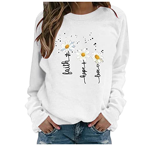 YANFANG SuéTer Casual Estampado para Mujer,Sudadera De Manga Larga con Mujer, Blusa Informal, Jersey,SuéTer Sin Capucha,OtoñO E Invierno,Color SóLido,Estampado,3-Blanco,XXL