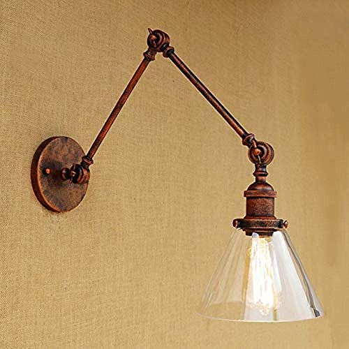 YANGHHONG-lámpara de pared- Pantalla de vidrio transparente industrial moderno para interiores METAL Set de pantalla gratis Largo Swilling para sala de estar Restaurante Bar E27 Rust XBYSNWBD-2