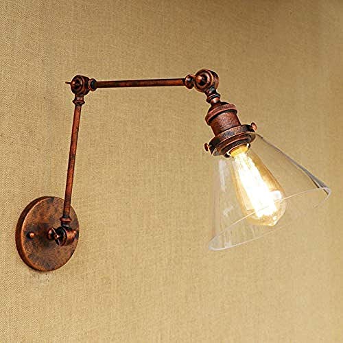 YANGHHONG-lámpara de pared- Pantalla de vidrio transparente industrial moderno para interiores METAL Set de pantalla gratis Largo Swilling para sala de estar Restaurante Bar E27 Rust XBYSNWBD-2