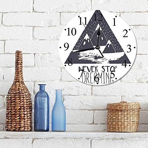 Yaoni Silencioso Wall Clock Decoración de hogar de Reloj de Redondo,Cotizaciones, Grungy Vintage Motivational Snowy Mountain Tops Ilustración con Ice Blizzard,para Hogar, Sala de Estar, el Aula