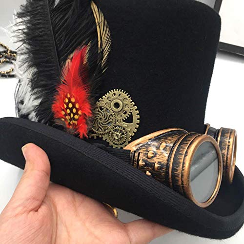 YDY Europa y los Estados Unidos Steam Era Wool, President Cap Gear Gafas Stages Cap Sombrero Moda de Inglaterra, Negro, L 59Cm