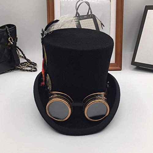 YDY Europa y los Estados Unidos Steam Era Wool, President Cap Gear Gafas Stages Cap Sombrero Moda de Inglaterra, Negro, L 59Cm
