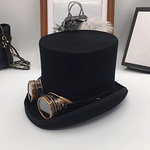 YDY Europa y los Estados Unidos Steam Era Wool, President Cap Gear Gafas Stages Cap Sombrero Moda de Inglaterra, Negro, L 59Cm