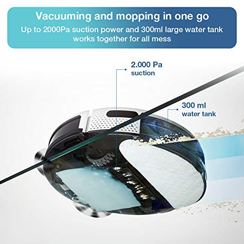 yeedi k650 Robot Aspirador y Fregasuelos, Succión 2000 Pa, 120 Min de Autonomía, Depósito y Tanque 2 en 1 para Aspira, Barre, Friega y Pasa la Mopa, Cepillo Especial Mascotas, Control por APP&Alexa