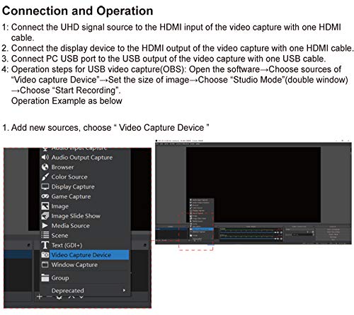 Y&H HDMI Tarjeta de Captura de Juegos USB2.0 HD 1080P 30fps Dispositivo de transmisión Capturadora de Video en Vivo de Juegos con Salida HDMI para PS3 PS4 Xbox One 360 Wii U Nintendo Switch DSLR