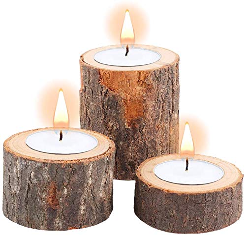 Yikko Candelabros de madera para té, candelabros votivos de madera personalizados para centros de mesa de boda, fiesta de cumpleaños, día de San Valentín, decoración del hogar, juego de 3