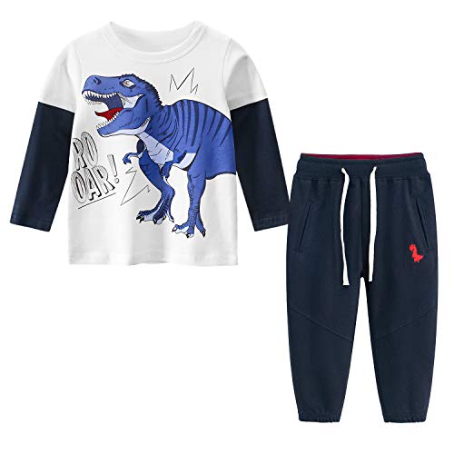 Yilaku sudaderas fortnite niño conjunto deporte niño 2piezas disfraz de dinosaurio niño sudaderas camiseta fornite+pantalon chandal ropa niño （Dinosaurio azul，8-9 años）