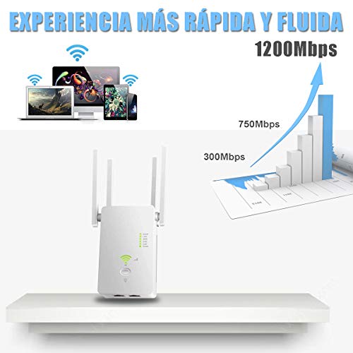 YingStar Repetidor WiFi Largo Alcance Amplificador Señal WiFi 1200Mbps Extensor Red WiFi 2.4GHz 5GHz Extender WiFi Inalámbrico 4 Antenas Externas Punto Acceso Repeater WiFi Booster Ap Enrutador WiFi