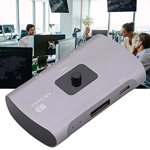 Yirepny DP Switcher Bidireccional De Alta Velocidad Portátil 4K / 60Hz DisplayPort 1.2 Splitter Converter para Office Reproductor De DVD HDTV Projecto Gris-Plata