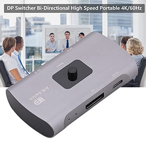 Yirepny DP Switcher Bidireccional De Alta Velocidad Portátil 4K / 60Hz DisplayPort 1.2 Splitter Converter para Office Reproductor De DVD HDTV Projecto Gris-Plata