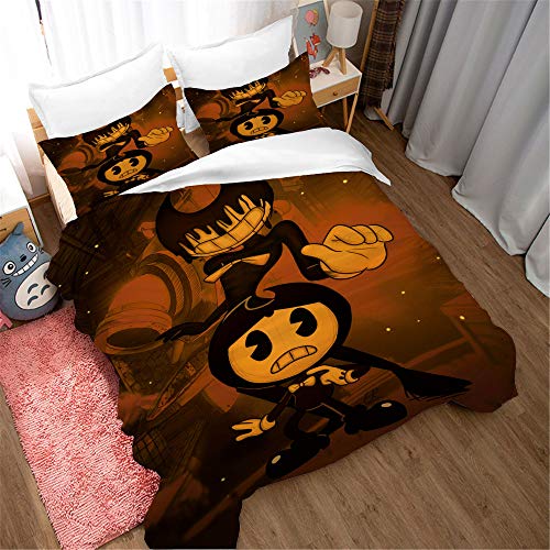YIWANGO Funda Nórdica para Edredón Bendy and The Ink Machine Juego De Cama Individual 3D 2 Fundas De Almohada 100% Algodón Puro Microfibra Suavidad Y Comodidad,B-Single140x210cm