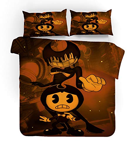 YIWANGO Funda Nórdica para Edredón Bendy and The Ink Machine Juego De Cama Individual 3D 2 Fundas De Almohada 100% Algodón Puro Microfibra Suavidad Y Comodidad,B-Single140x210cm