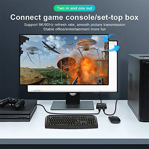 YIWENTEC 4K@120Hz 8K@60Hz Ultra HDMI 8K Bidireccional Switch Splitter 1 "2out 2" 1out alta velocidad 48Gbps convertidor compatible con Xbox X PS5 proyectores monitores