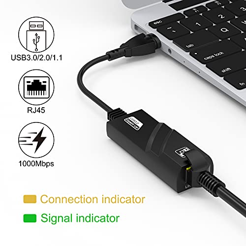 Yizhet Adaptador de Red USB Super Velocidad USB 3.0 to RJ45 10/100/1000MGigabit Ethernet para PC o Portátiles de Windows 10, 8, 7, XP, Vista, Mac OS,Adaptador de Red Network Cable