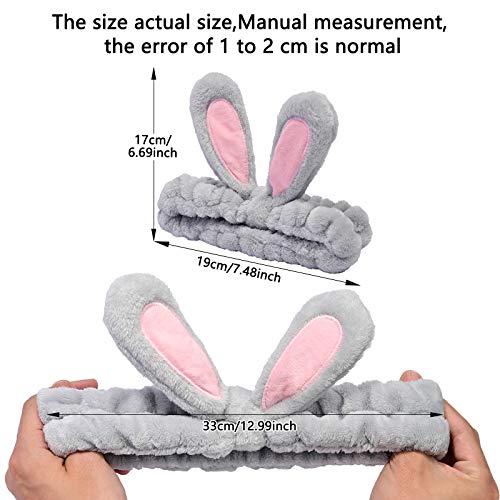 YMHPRIDE Spa Diadema - Diadema de conejo de 3 piezas para niñas, mujeres, encantadora y suave diadema elástica Carol con juego de licuadora de esponja de maquillaje