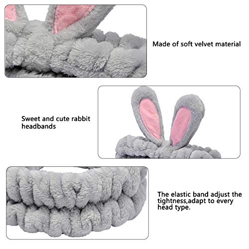 YMHPRIDE Spa Diadema - Diadema de conejo de 3 piezas para niñas, mujeres, encantadora y suave diadema elástica Carol con juego de licuadora de esponja de maquillaje