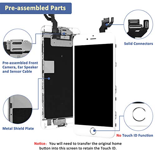 Yodoit Pantalla Completa para iPhone 6s Plus LCD Blanco, Ensamblaje de Reemplazo del Digitalizador con Piezas de Repuesto (cámara Frontal, Botón Home) + Herramienta (5,5 Pulgadas)