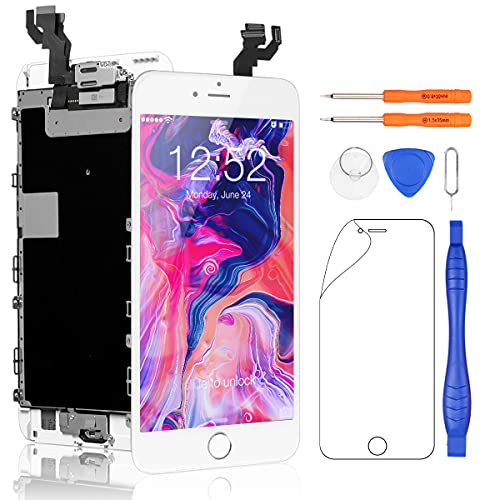 Yodoit Pantalla Completa para iPhone 6s Plus LCD Blanco, Ensamblaje de Reemplazo del Digitalizador con Piezas de Repuesto (cámara Frontal, Botón Home) + Herramienta (5,5 Pulgadas)