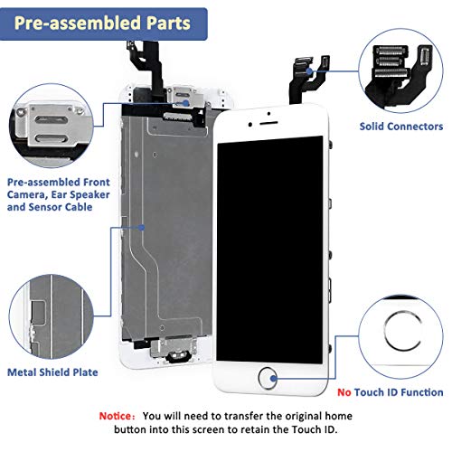 Yodoit Pantalla para iPhone 6 Táctil LCD Reemplazo Blanco, 4.7 Pulgadas Display y Digitalizador Táctil Vidrio con Herramientas
