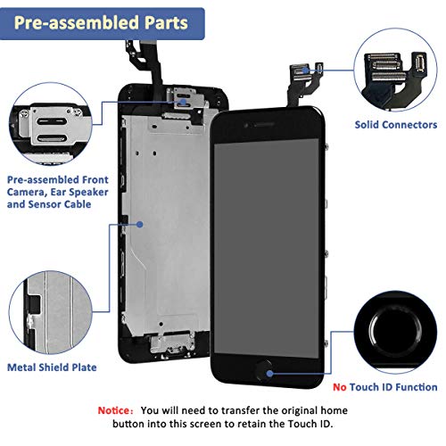 Yodoit Pantalla para iPhone 6 Táctil LCD Reemplazo Negro, 4.7 Pulgadas Display y Digitalizador Táctil Vidrio con Herramientas