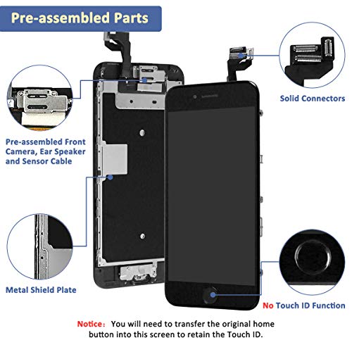 Yodoit Para iPhone 6s LCD Pantalla y Montaje Digitalizador Pantalla Táctil de Cristal Reemplazo con Marco + Kit de Herramientas de Reparación (4.7 pulgadas de Negro)