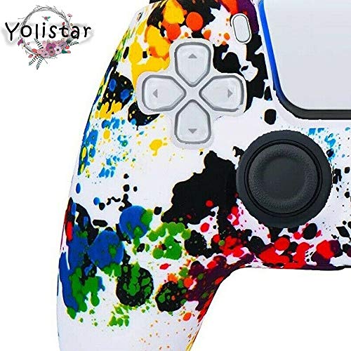 Yolistar Funda para Mando PS5 DualSense, Antideslizante, A Prueba de Polvo, Elástica, Funda de Silicona Suave para PS5, Piel del Controlador PS5 x 1 (Patrón Blanco) con Agarres para El Pulgar x 4