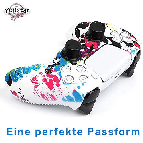 Yolistar Funda para Mando PS5 DualSense, Antideslizante, A Prueba de Polvo, Elástica, Funda de Silicona Suave para PS5, Piel del Controlador PS5 x 1 (Patrón Blanco) con Agarres para El Pulgar x 4