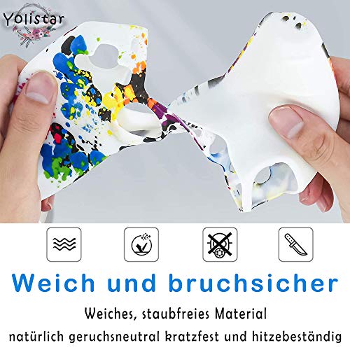 Yolistar Funda para Mando PS5 DualSense, Antideslizante, A Prueba de Polvo, Elástica, Funda de Silicona Suave para PS5, Piel del Controlador PS5 x 1 (Patrón Blanco) con Agarres para El Pulgar x 4