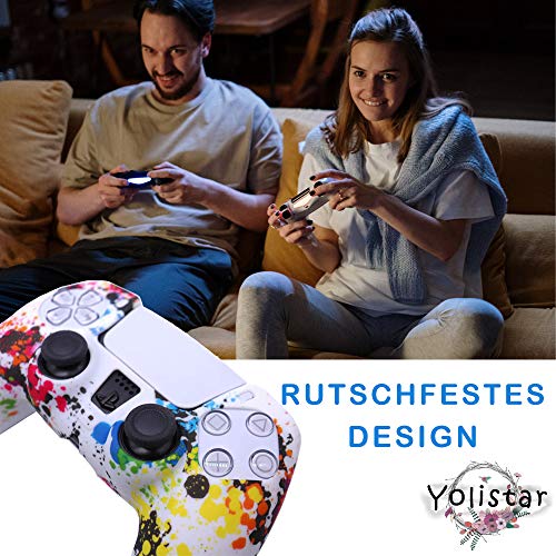 Yolistar Funda para Mando PS5 DualSense, Antideslizante, A Prueba de Polvo, Elástica, Funda de Silicona Suave para PS5, Piel del Controlador PS5 x 1 (Patrón Blanco) con Agarres para El Pulgar x 4