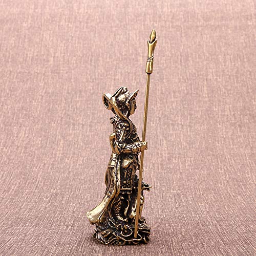 YOPDNE Estatua de Buda de Bronce Erlang Shen Yang Jian Taoísta Lang Jun Shen Decoración de Tres Puntas Dos Filos Cuchillo Bronce Estatua Hogar