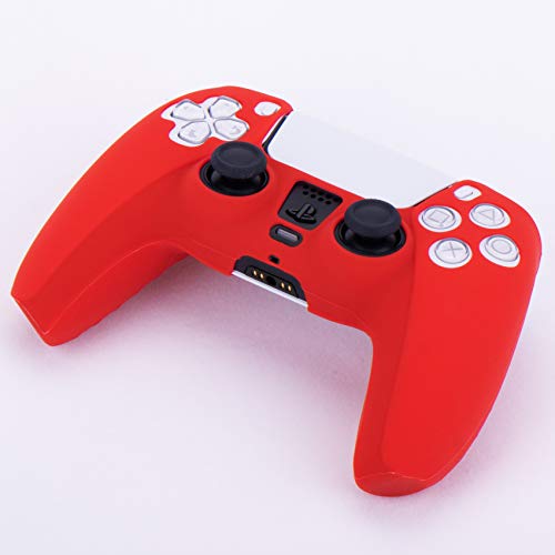 YoRHa Silicona Funda Piel Carcasas Cubierta para PS5 Dualsense Mando x 1 (Rojo) con Agarres para el Pulgar x 10