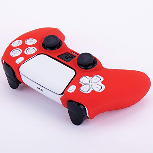 YoRHa Silicona Funda Piel Carcasas Cubierta para PS5 Dualsense Mando x 1 (Rojo) con Agarres para el Pulgar x 10