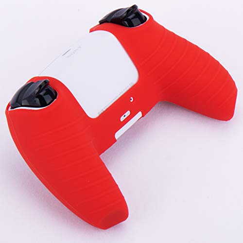 YoRHa Silicona Funda Piel Carcasas Cubierta para PS5 Dualsense Mando x 1 (Rojo) con Agarres para el Pulgar x 10