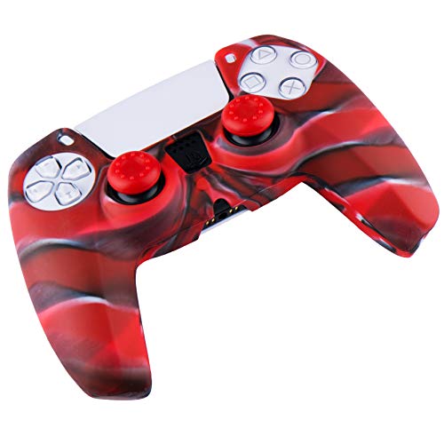 YoRHa Silicona Funda Piel Carcasas Cubierta para PS5 Dualsense Mando x 3 (Rojo) con Agarres para el Pulgar x 6