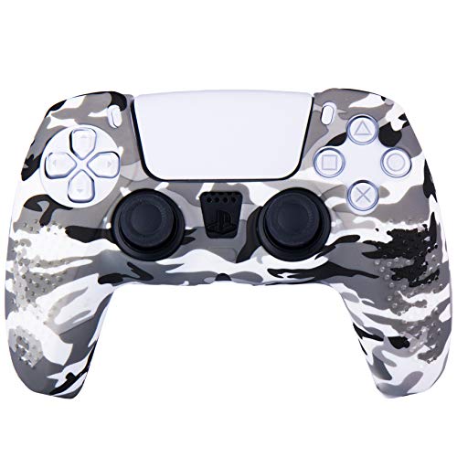 YoRHa Tachonado Impreso Silicona Caso Piel Fundas Protectores Cubierta para PS5 Dualsense Mando x 1 (Camuflaje Blanco) con Pro los puños Pulgar Thumb gripsx 8