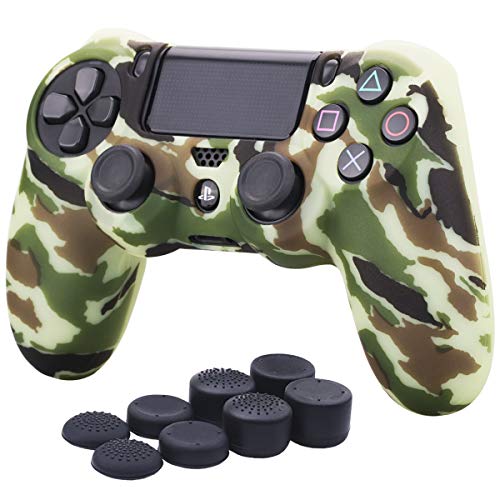 YoRHa Transferencia de Agua Camuflaje de impresión Silicona Caso Piel Fundas Protectores Cubierta para Sony PS4/slim/Pro Mando x 1 (Amarillo) con Pro los puños Pulgar Thumb gripsx 8