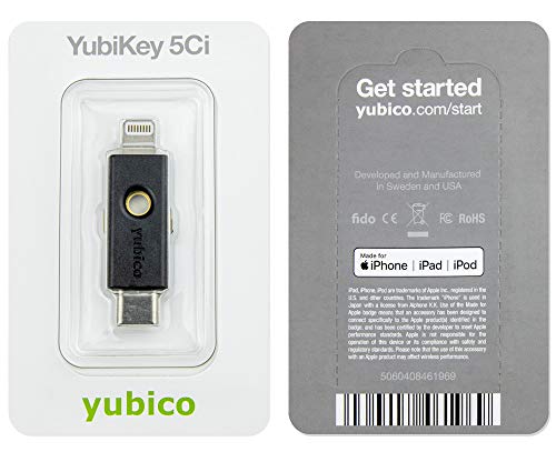 Yubico YubiKey 5Ci - Llave de seguridad, dos factores de autentificación, para iPhone/Android/ordenador, conectores dobles para Lighting/USB-C, protege las cuentas en línea con más que una contraseña