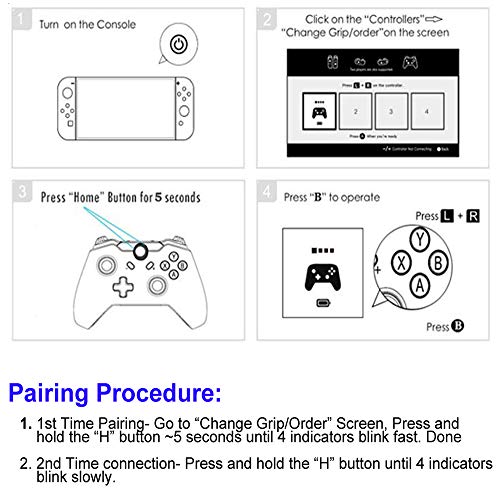YUES Mando Inalámbrico para Nintendo Switch Pro/Lite, Gamepad con Doble Choque/Motor de Vibración/Giroscopio de 6 Ejes/Turbo Ajustable/Joystick Remoto,Azul a la Izquierda