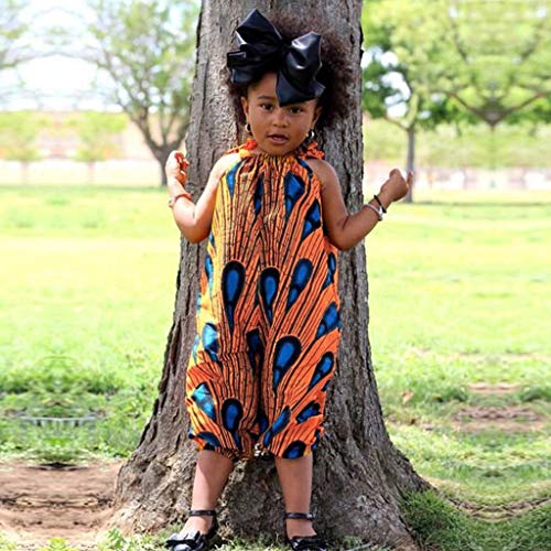 YWLINK Mono Estampado Digital Dashiki Africano NiñA Estilo Nacional Mono Holgado Sin Tirantes con Hombros Al Aire Y Verano Ajustable Ropa Casual NiñA Petos Pantalones De Trabajo(Naranja,4-5 años)