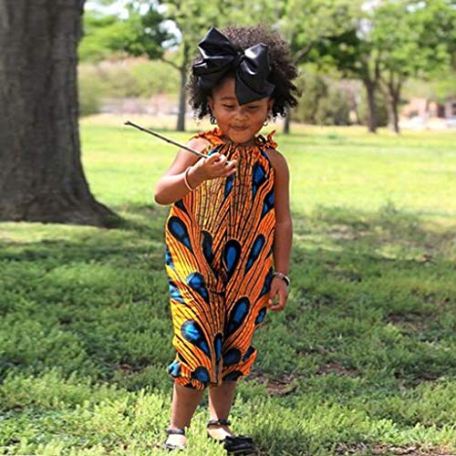 YWLINK Mono Estampado Digital Dashiki Africano NiñA Estilo Nacional Mono Holgado Sin Tirantes con Hombros Al Aire Y Verano Ajustable Ropa Casual NiñA Petos Pantalones De Trabajo(Naranja,4-5 años)