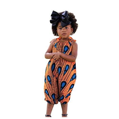 YWLINK Mono Estampado Digital Dashiki Africano NiñA Estilo Nacional Mono Holgado Sin Tirantes con Hombros Al Aire Y Verano Ajustable Ropa Casual NiñA Petos Pantalones De Trabajo(Naranja,4-5 años)