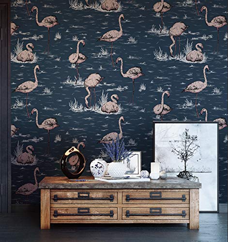 YZHEN Modern Flamingo Patterns Rollo de papel tapiz no tejido 1.74ft x 32.8ft=57sq.ft（0.53m x 10m=5.3sq.m）