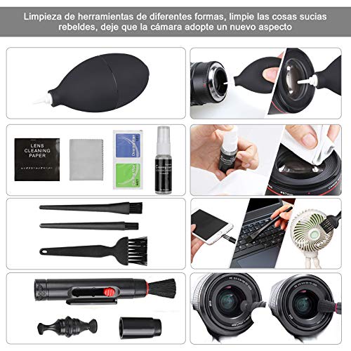 Zacro 75 en 1 Kits Limpieza Cámara Reflex Profesional para Cámaras Réflex y Lente Optica Cámaras Digitales DSLR Rebel EOS,Olympus,Funda Negra Impermeable para Cámaras,Computadora,Teclado,Auriculares