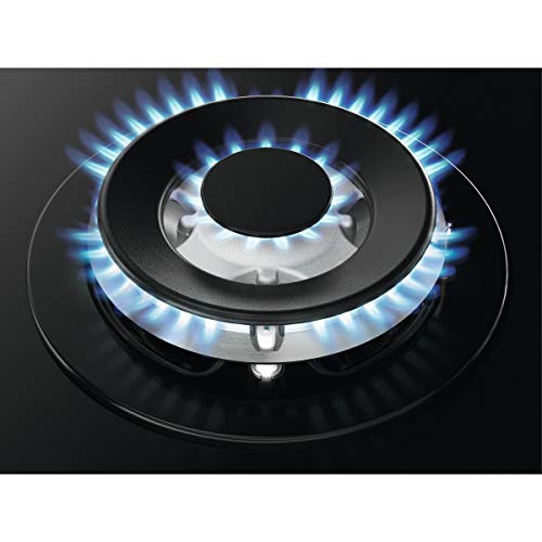 Zanussi ZGO68330BA Placa de gas, Gas on Glass, 3 fuegos, Quemador Wok, Mandos Frontales, Calor Instantaneo, Encendido electrónico, Parrillas hierro fundido, Termopar de Seguridad, Negro, 60 cm