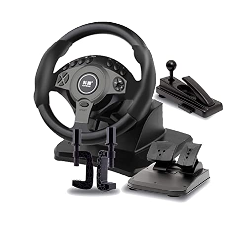 ZBBN Juego de conducción Volante, simulador de Coche con Pedales y Freno de Mano, Volante de simulación de rotación de 900 °, Apto para PC/portátil, Negro