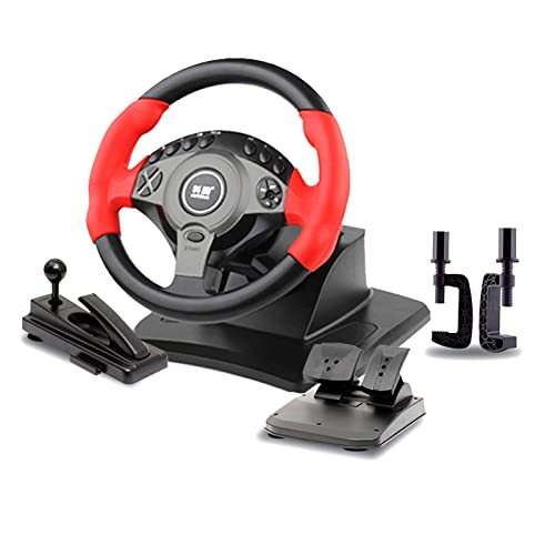 ZBBN Rotación de 900 Grados Juego de Carreras Volante con Pedales Simulador de Coche Simulador de máquina de Juego Soporte para Camiones Europeos 2, Rojo