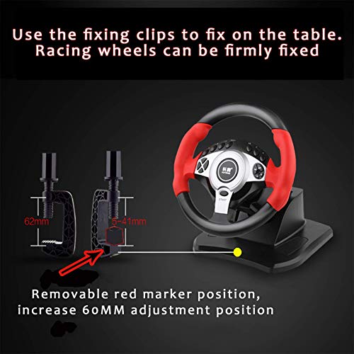ZBBN Simulador de Carreras con Pedales y Freno de Mano, Volante de simulación de rotación de 900 °, Apto para PC/portátil, Rojo