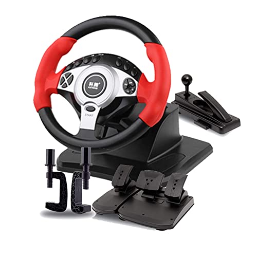 ZBBN Simulador de Carreras con Pedales y Freno de Mano, Volante de simulación de rotación de 900 °, Apto para PC/portátil, Rojo